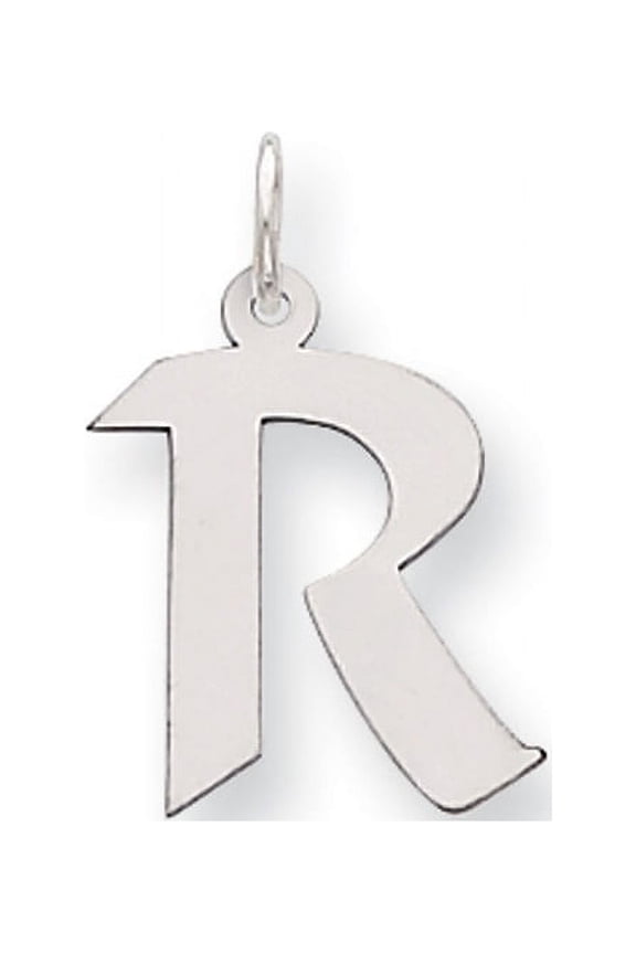 925 Sterling Silver Solid Polished Medium Artisian Block Letter Name Personalized Monogram Initial R Charm 21x13mm Wide