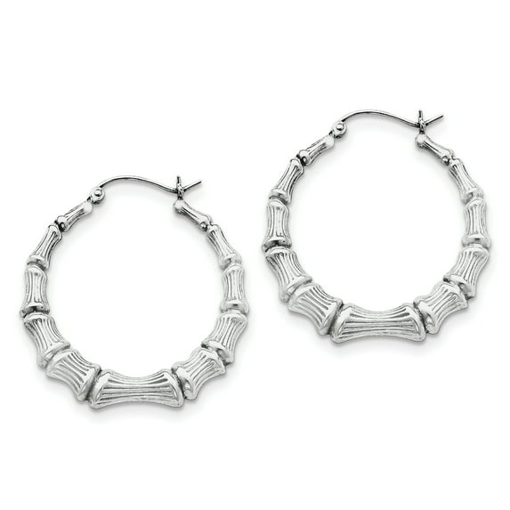 Sterling Silver Rhodium-plated Bamboo Round Hoop Earrings