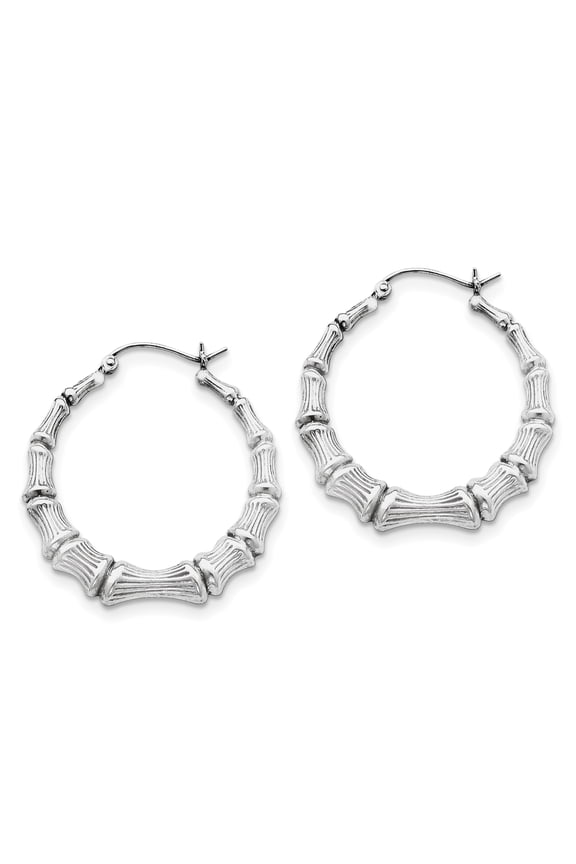 Sterling Silver Rhodium-plated Bamboo Round Hoop Earrings