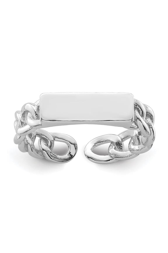 Sterling Silver Rhodium-plated Bar and Chain Link Adjustable Ring