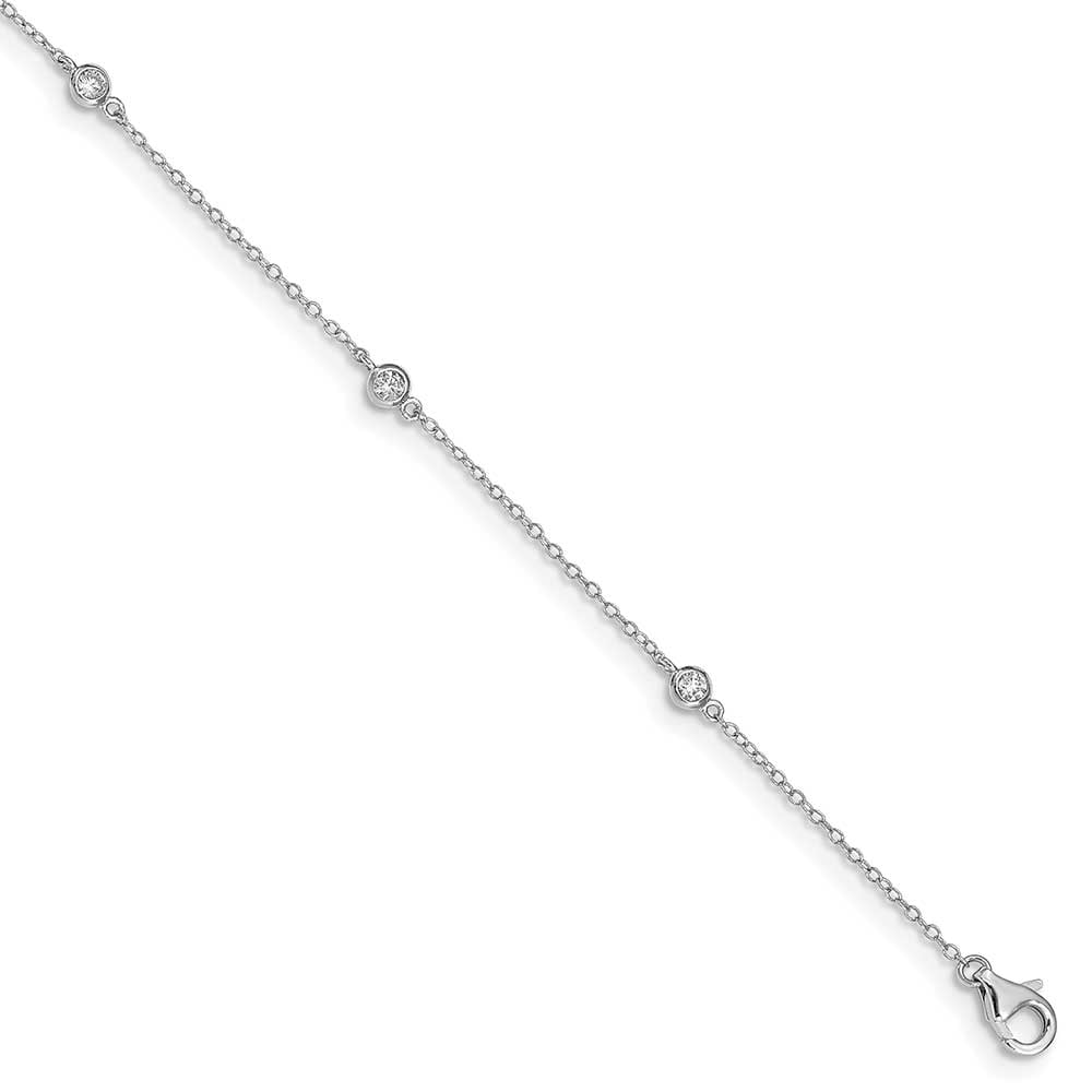 Sterling Silver Rhodium-plated Bezel CZ 9in Plus 2in Ext. Anklet QQG4726-9
