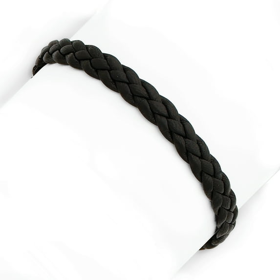Sterling Silver Rhodium-plated Black Braided Leather Bracelet