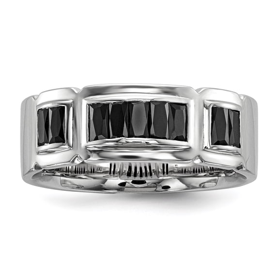 Sterling Silver Rhodium-plated Black CZ Grooved Ring