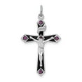 thumbnail image 1 of Sterling Silver Platinum-plated Black Epxy Purple CZ INRI Cross Pendant QC8299, 1 of 4