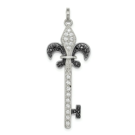 FJC Finejewelers Sterling Silver Black and White Cubic Zirconia Fleur De Lis Key Pendant Necklace - Chain Included