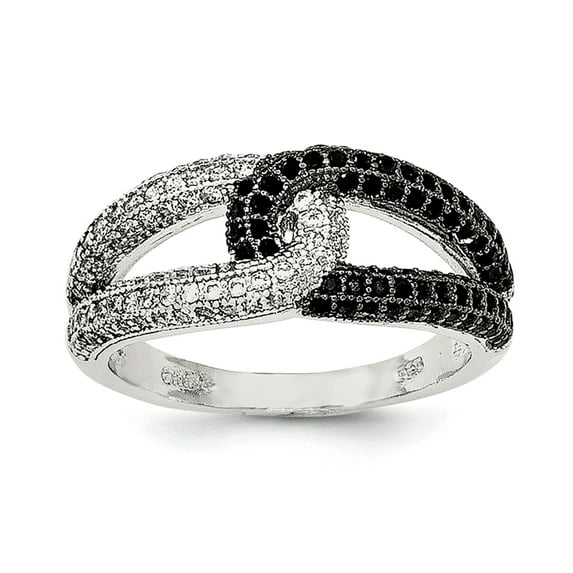 Sterling Silver Rhodium-plated Black & White CZ Ring Size 6
