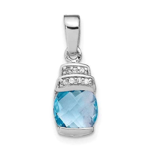 925 Sterling Silver Polished Blue Cubic Zirconia Pendant Necklace 22x8mm Wide Pendant for Women