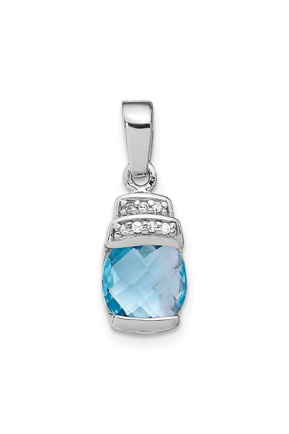 925 Sterling Silver Polished Blue Cubic Zirconia Pendant Necklace 22x8mm Wide Pendant for Women