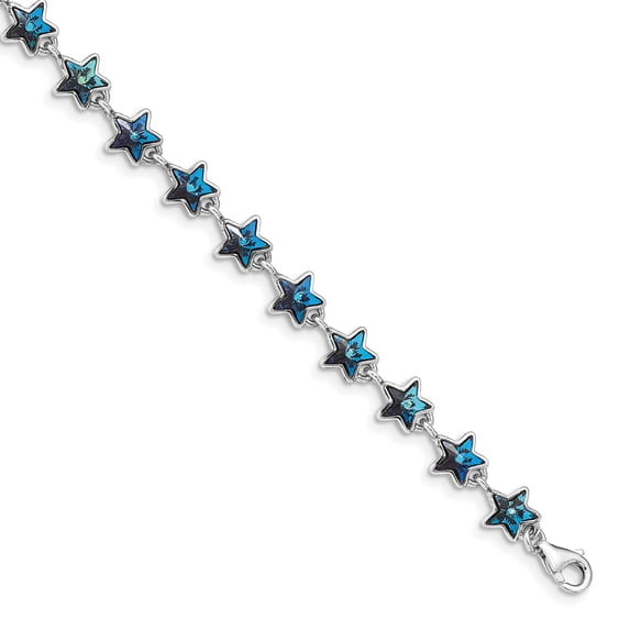 Sterling Silver Rhodium-plated Blue Crystal Stars with 1in Extender Bracelet