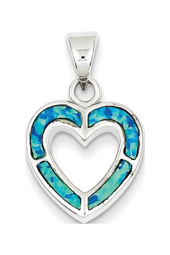 FJC Finejewelers Sterling Silver Cubic Zirconia Blue Inlay Created Opal Heart Pendant Necklace - Chain Included