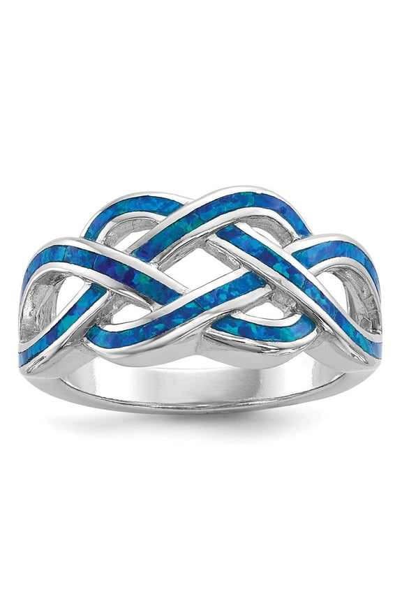 Sterling Silver Rhodium-plated Blue Inlay Simulated Opal Knot Ring - Size 6 - Measures 2.7mm Wide <mm Thick