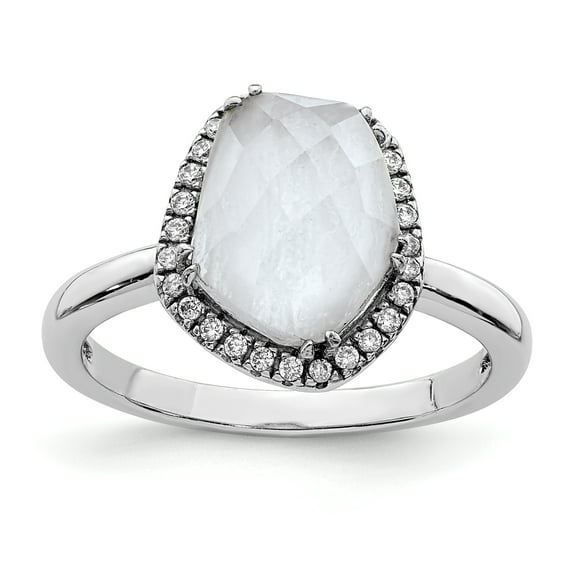 Sterling Silver Rhodium-plated Blue Lace Agate & Cubic Zirconia Ring Size 7