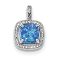 thumbnail image 1 of Sterling Silver Rhodium-plated Blue Square Created Opal w/CZ Pendant QP4877, 1 of 4