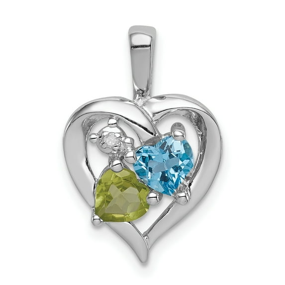 Sterling Silver Rhodium-plated Blue Topaz Peridot Diamond Pendant QP3858