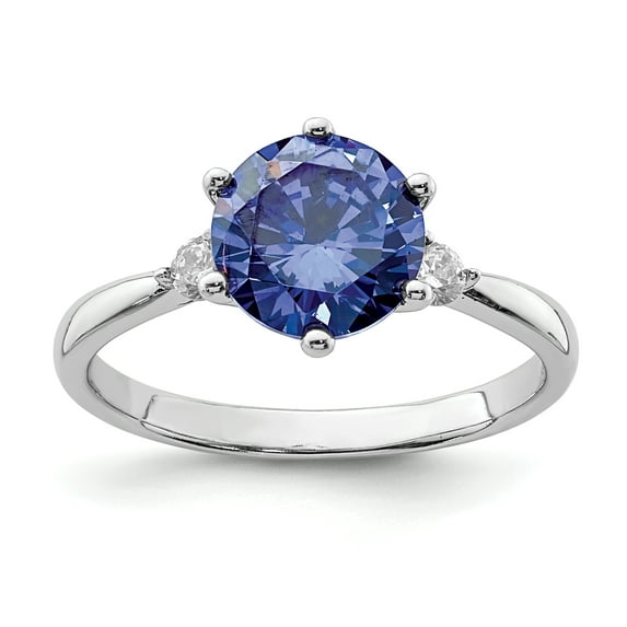 Sterling Silver Rhodium-plated Blue and White Cubic Zirconia Ring Size 8