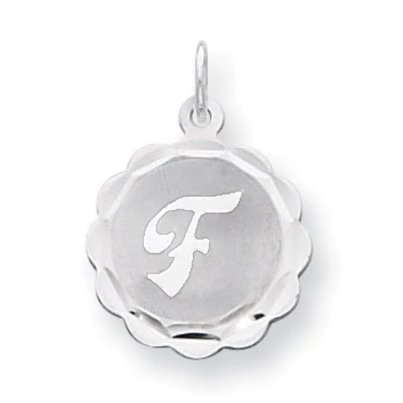 925 Sterling Silver Solid Polished back Brocaded Letter Name Personalized Monogram Initial F Charm 22x16mm Wide Pendant