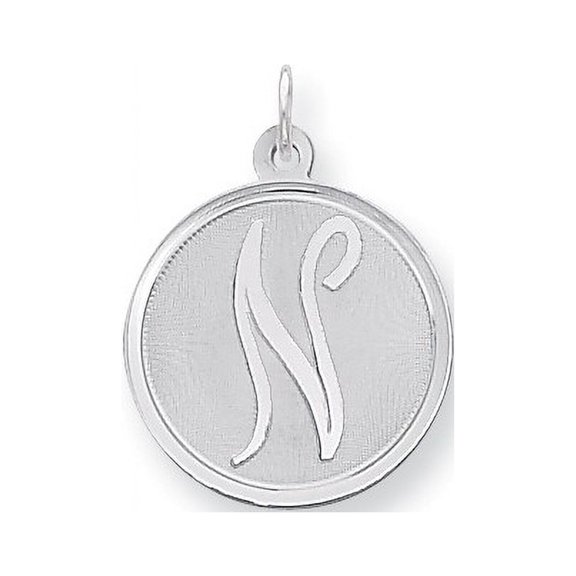 925 Sterling Silver Solid Polished back Brocaded Letter Name Personalized Monogram Initial N Charm 27x20mm Wide Pendant