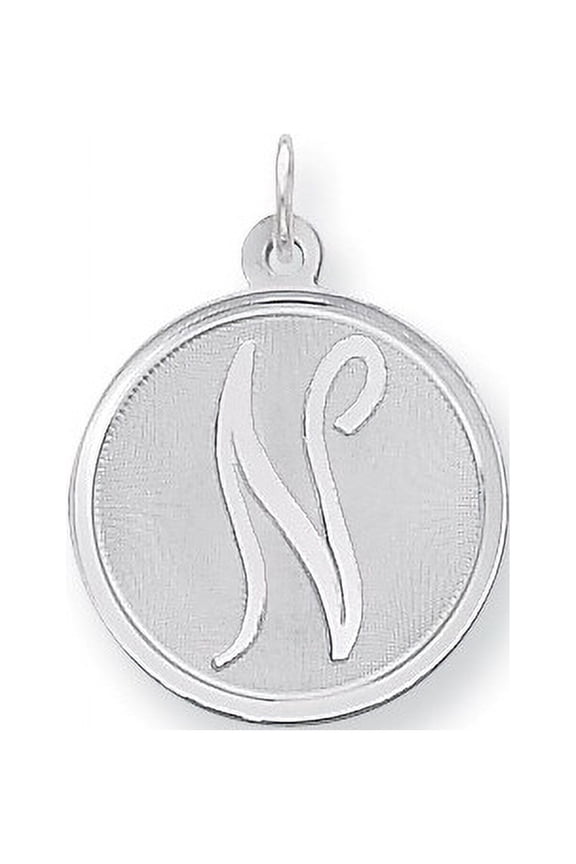 925 Sterling Silver Solid Polished back Brocaded Letter Name Personalized Monogram Initial N Charm 27x20mm Wide Pendant