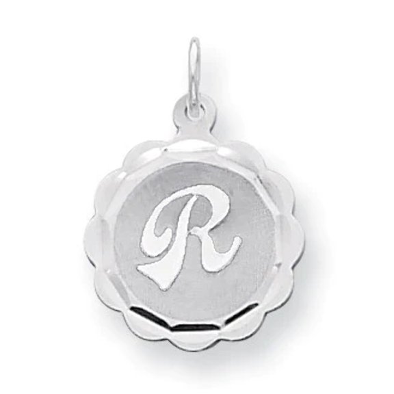 925 Sterling Silver Solid Polished back Brocaded Letter Name Personalized Monogram Initial R Charm 22x16mm Wide Pendant