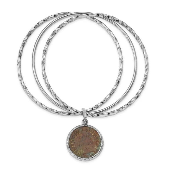 Sterling Silver Rhodium-plated Bronze Roman Coin Bangle