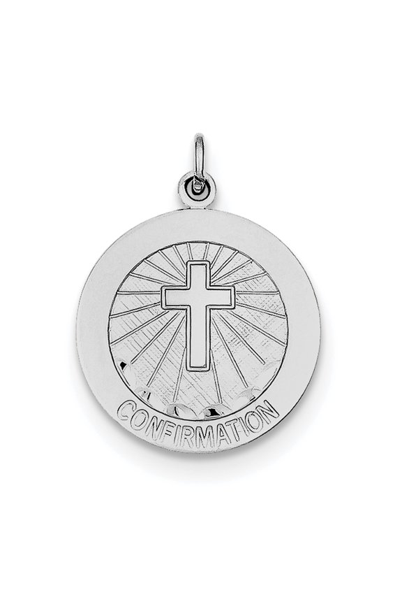 Sterling Silver Rhodium-plated Brushed Confirmation Medal Pendant