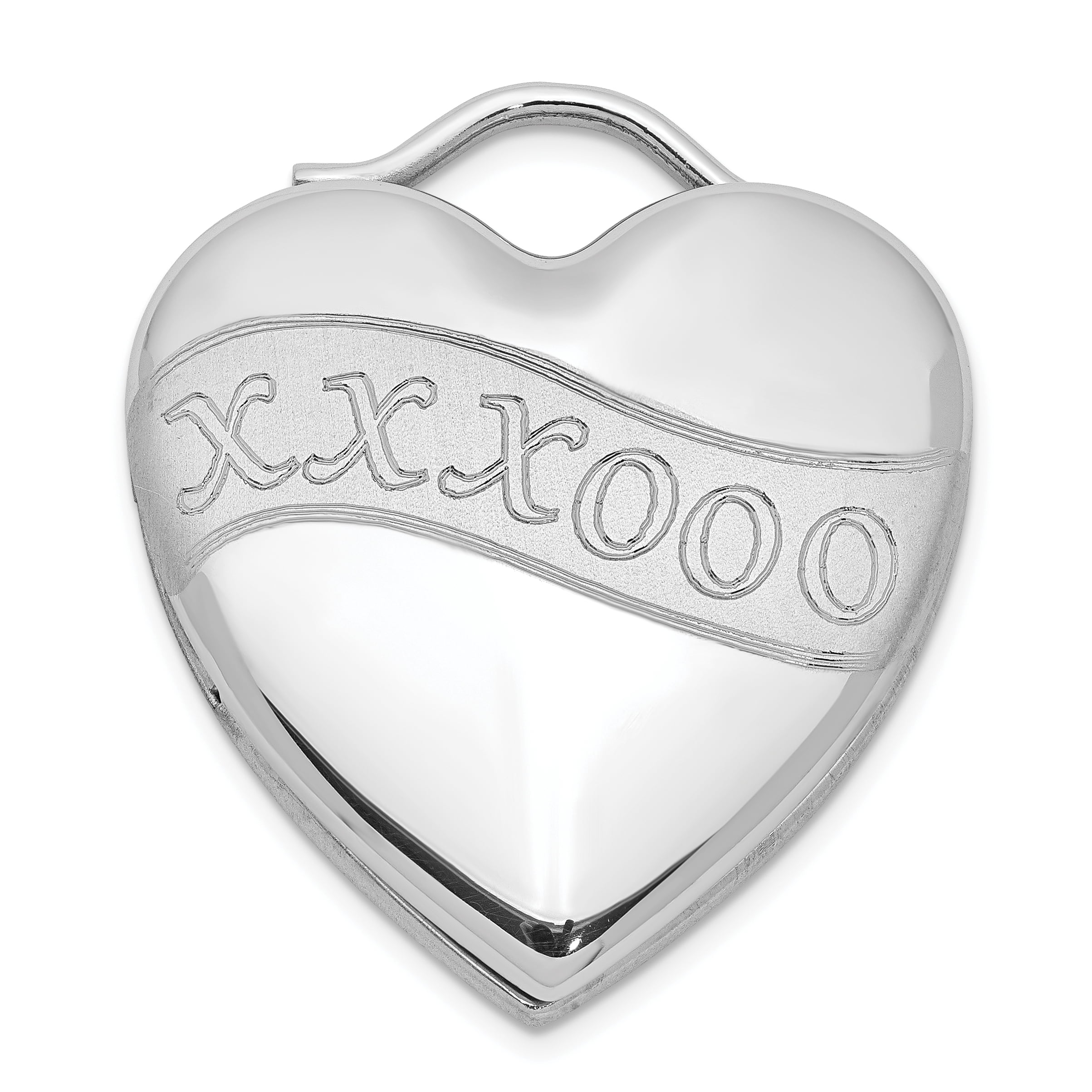 Sterling Silver Rhodium-plated Brushed & Polished XXXOOO Heart