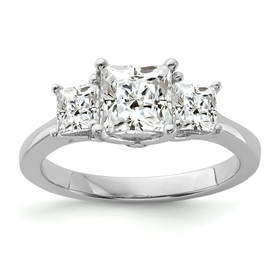 Sterling Silver Rhodium-plated & CZ 3 Stone Ring Size 6