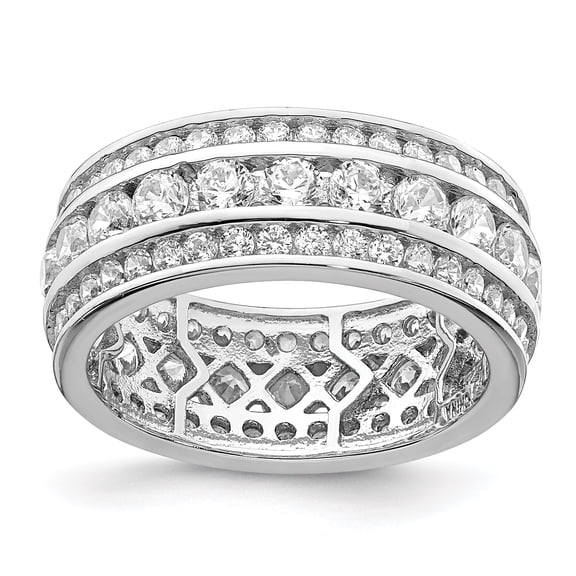 Sterling Silver Rhodium-plated CZ 3-row Eternity Ring QR7108
