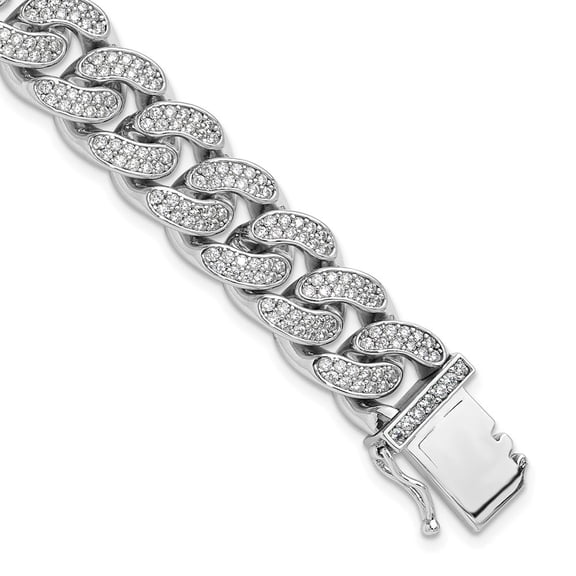 Sterling Silver Rhodium-plated CZ 8in Curb Bracelet 8.25 inches