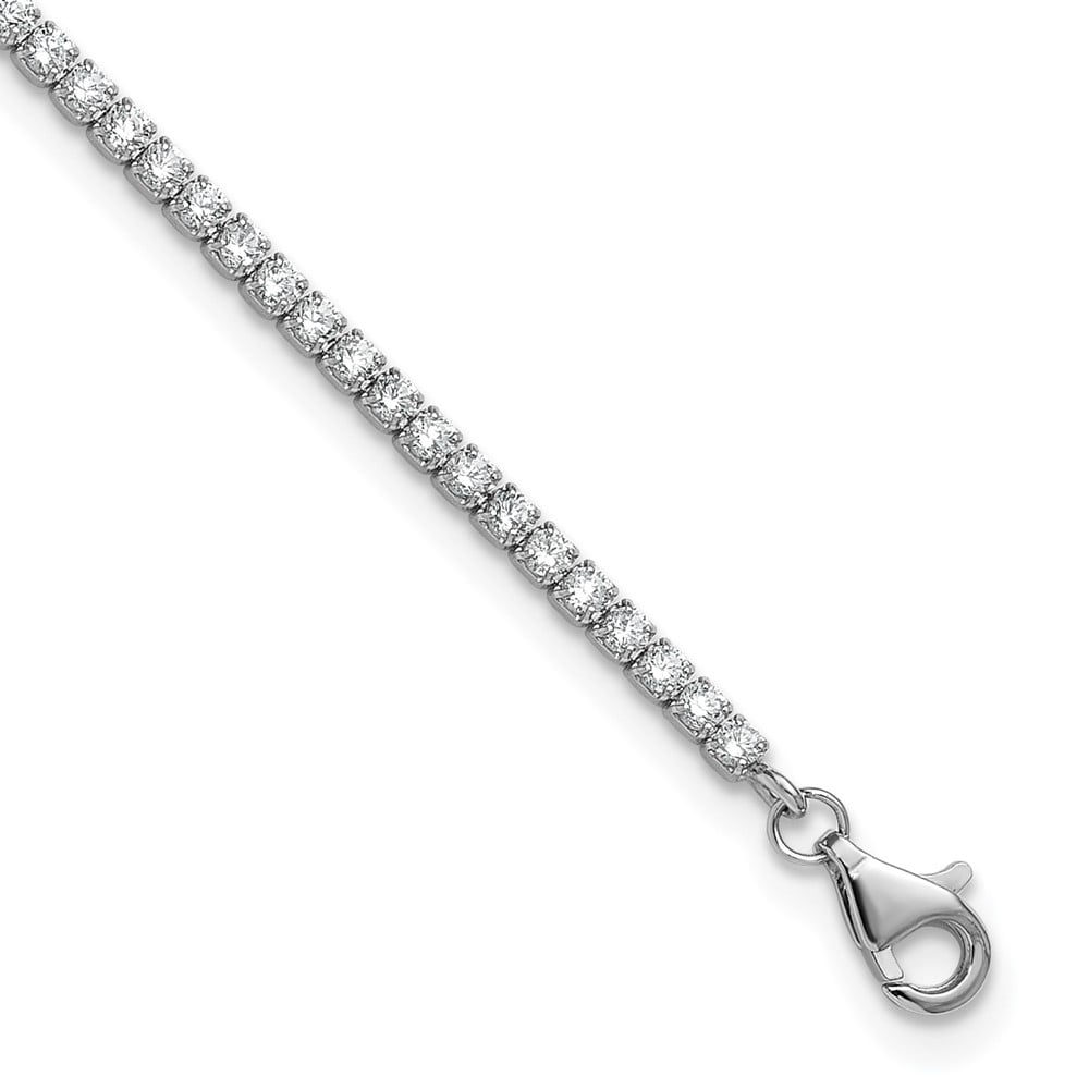 Sterling Silver Rhodium-plated 2mm CZ 9 inch Plus 0.75 inch Extender - Total 9.75inch Anklet