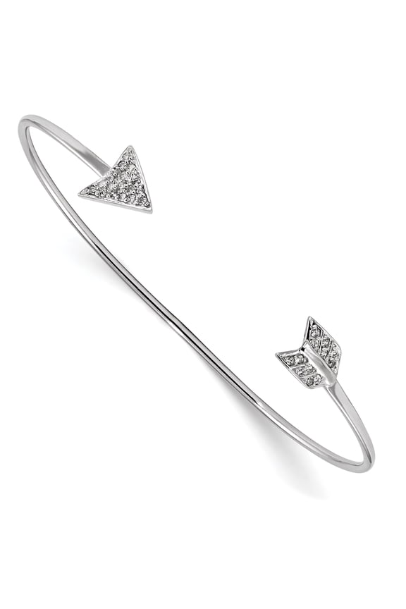 Sterling Silver Rhodium-plated CZ Arrow Cuff Bangle QB1188