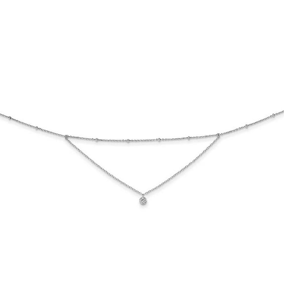 Sterling Silver Rhodium-plated CZ Beaded w/ 4in ext. Choker Q-QG5341-12