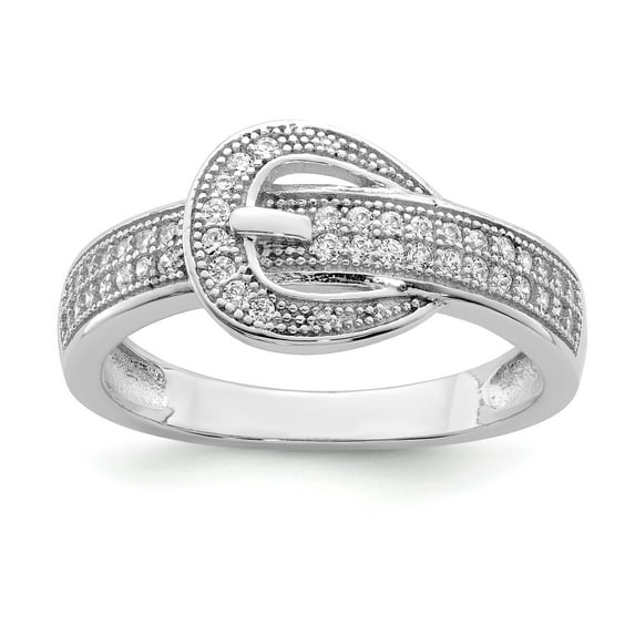 Sterling Silver Rhodium-plated CZ Buckle Ring - Size 6