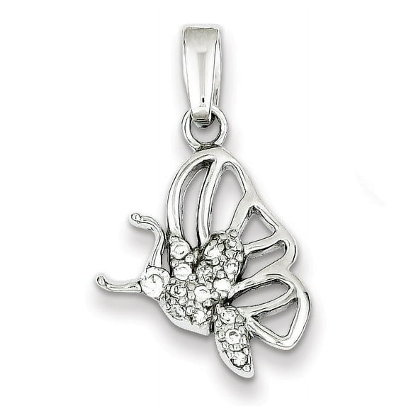 Finest Gold Sterling Silver Rhodium-Plated CZ Butterfly Pendant