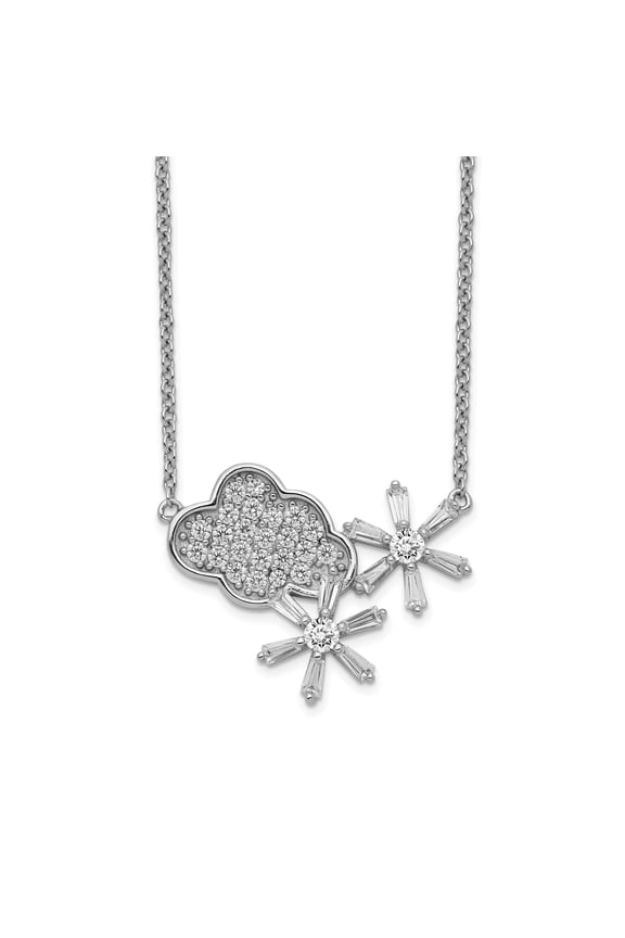 Finest Gold Sterling Silver Rhodium-Plated CZ Cloud & Snowflake with 2 in. Extension Necklace