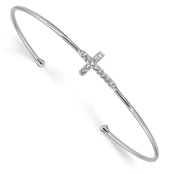 Sterling Silver Rhodium-plated CZ Cross Cuff Bangle QB1185