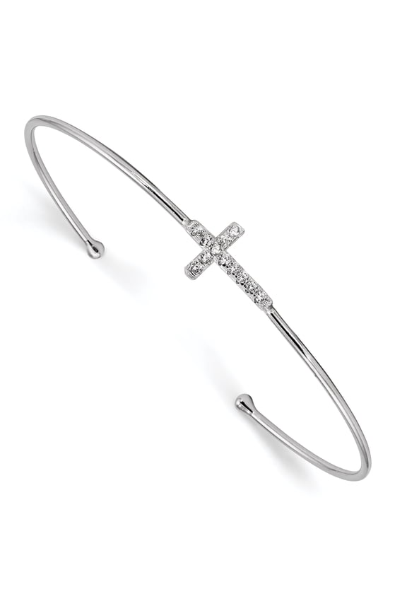 Sterling Silver Rhodium-plated CZ Cross Cuff Bangle QB1185