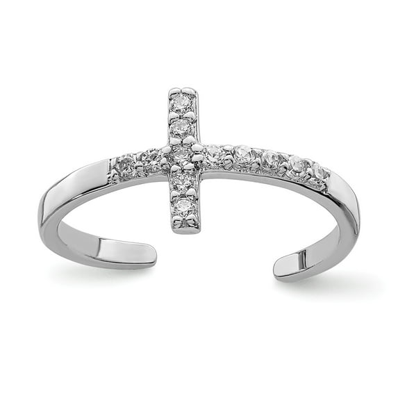 Sterling Silver Rhodium-plated CZ Cross Toe Ring - Size 11