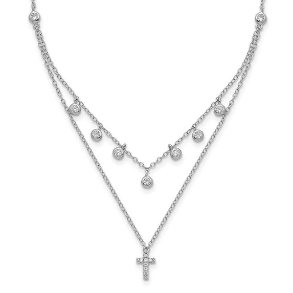 Sterling Silver Rhodium-plated CZ Cross w/ 2in ext. Necklace Q-QG5255-16