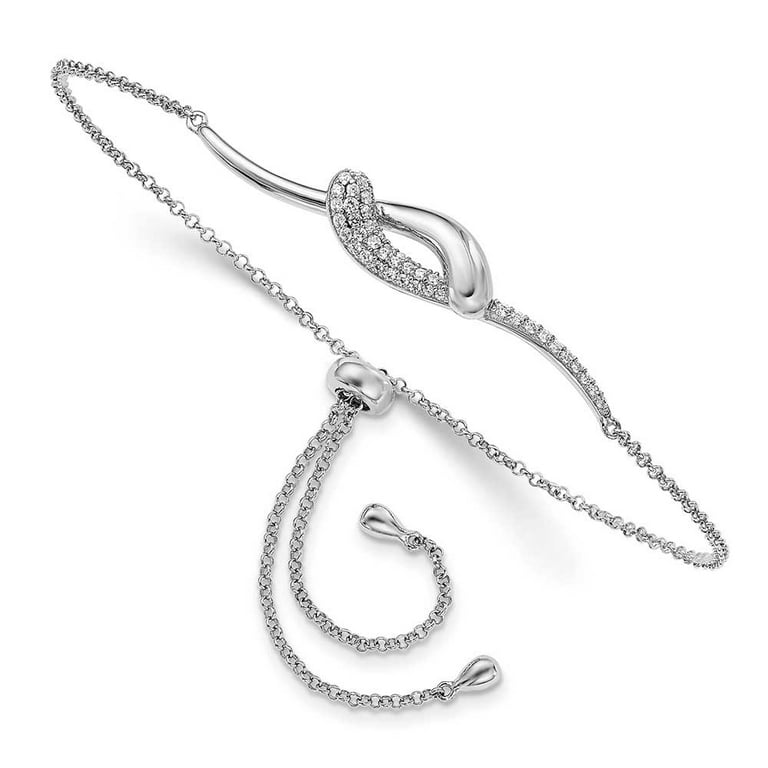 Rhodium-plated Sterling Silver Bar Y Drop Necklace with Cubic Zirconia Adjustable Rhodium-plated Sterling Silver Bar Y Drop Necklace with Cubic Zirconia Adjustable