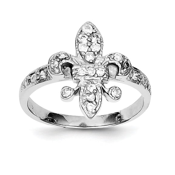 925 Sterling Silver Polished Cubic Zirconia Fleur-de-lis Ring Size 6 Ring for Women