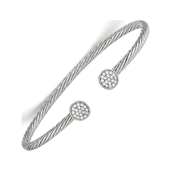 Sterling Silver Rhodium-plated CZ Flexible Cuff Bangle