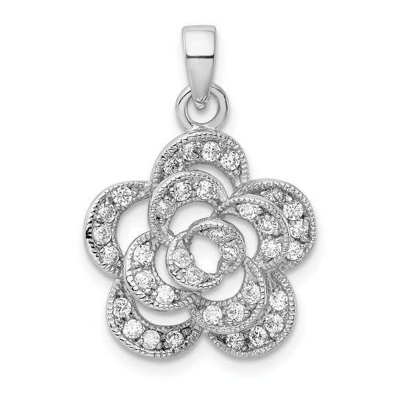 Sterling Silver Rhodium-plated CZ Flower Pendant