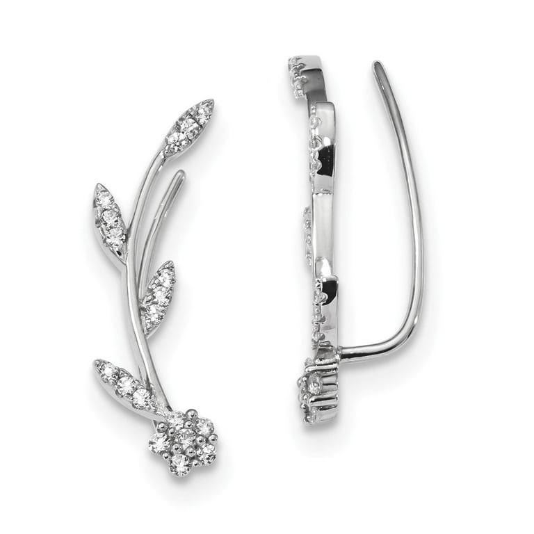 Sterling Silver CZ Flower and Stem Climber Earrings Sterling Silver CZ Flower and Stem Climber Earrings