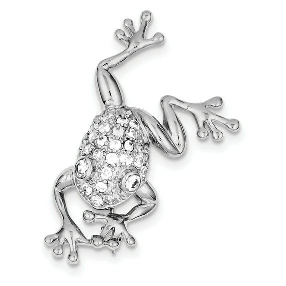 Sterling Silver Rhodium-plated CZ Frog Pin Brooch QQP361