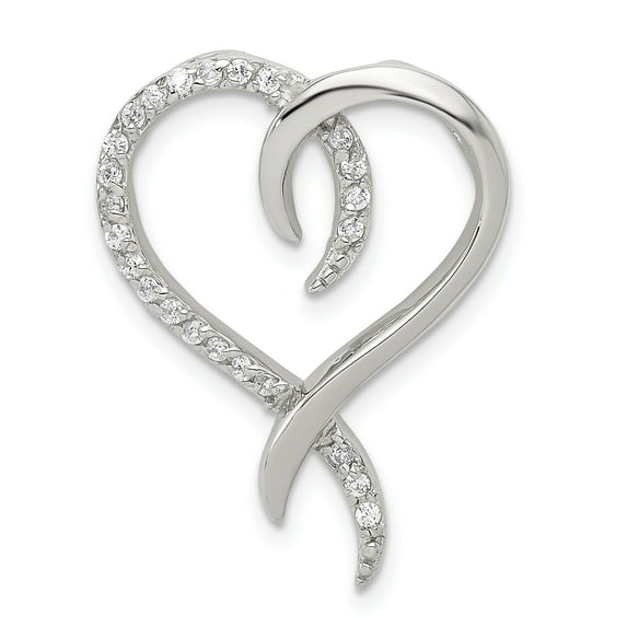 925 Sterling Silver Solid Polished Prong set Cubic Zirconia Love Heart Slide 27x20mm Wide Pendant Necklace for Women