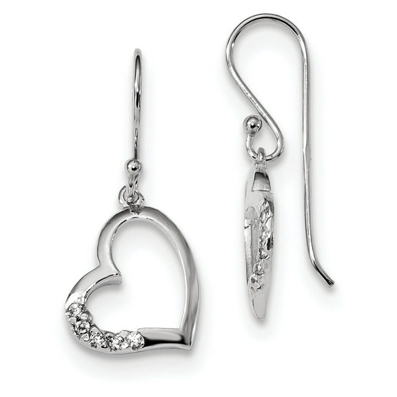 Sterling Silver Rhodium-plated CZ Heart Dangle Earrings QE13441 (26mm X 12.8mm)