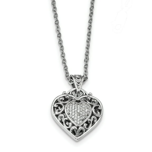 Sterling Silver Rhodium-plated CZ Heart Necklace QG4612