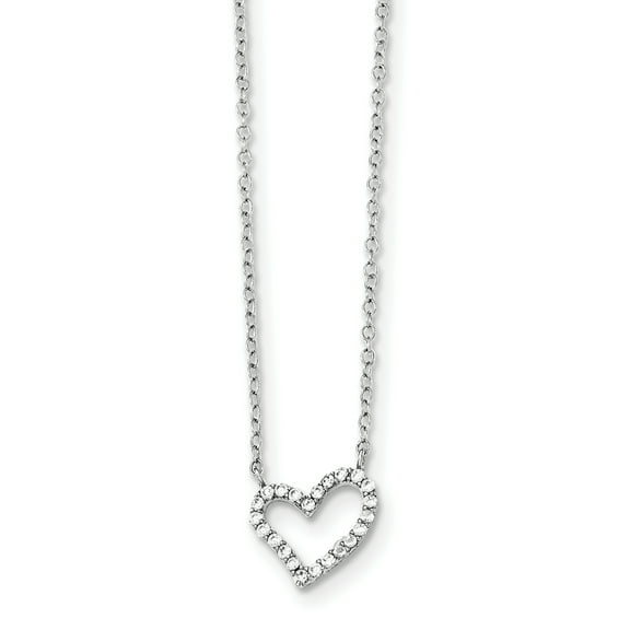 Sterling Silver Rhodium-plated CZ Heart Necklace (Weight: 1.03 Grams, Length: 18 Inches)