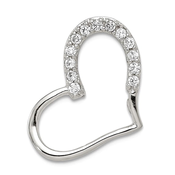 925 Sterling Silver Solid Polished Prong set Cubic Zirconia Love Heart Pendant Necklace 21x15mm Wide Pendant for Women